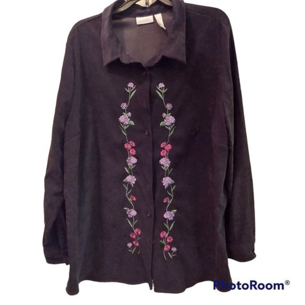 Cascade‎ Blue Womens Long Suede Shirt Jacket Embroidered Black Size 2X